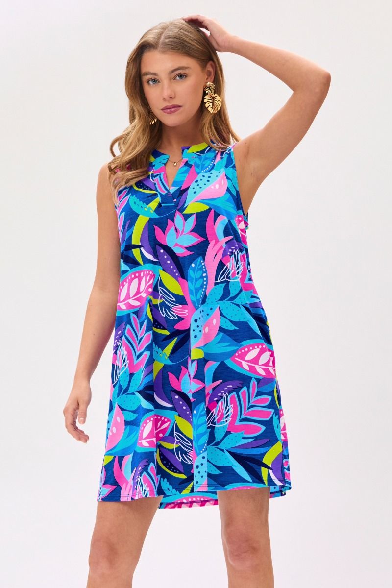 "Stafford" Sleeveless Split Neck Dress with Pockets