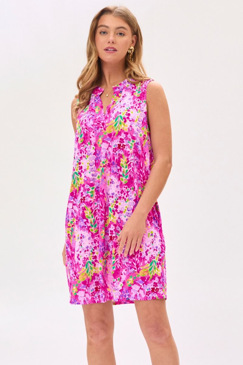 "Sebring" Sleeveless Split Neck Dress with Pockets