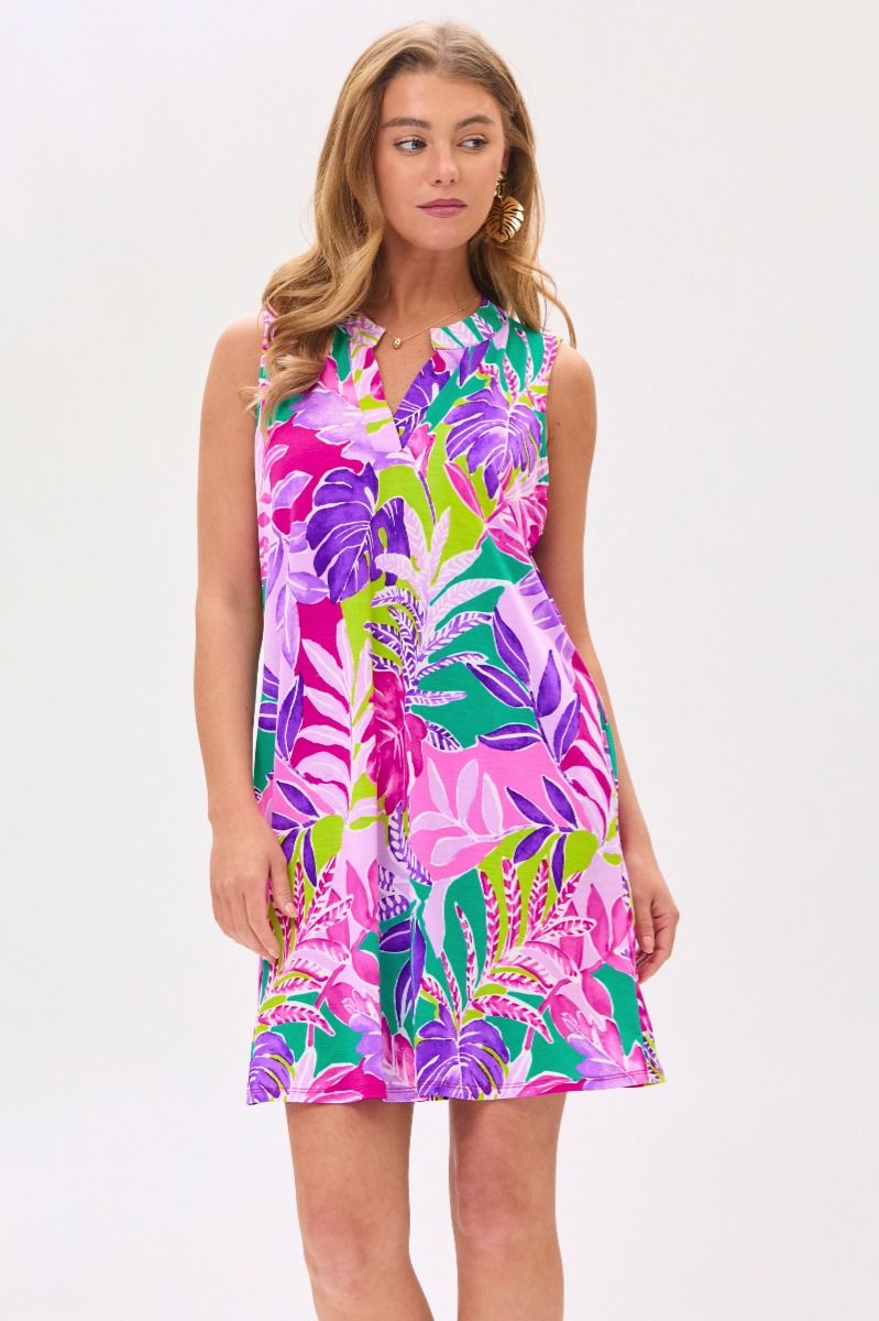 "Rittman" Sleeveless Split Neck Dress with Pockets