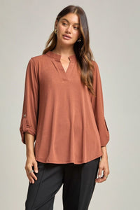 Dear Scarlett "Bold Choice" 3/4 Sleeve Split Neck (Caramel)