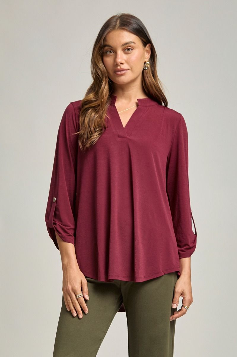 Dear Scarlett "Bold Choice" 3/4 Sleeve Split Neck (Wine)