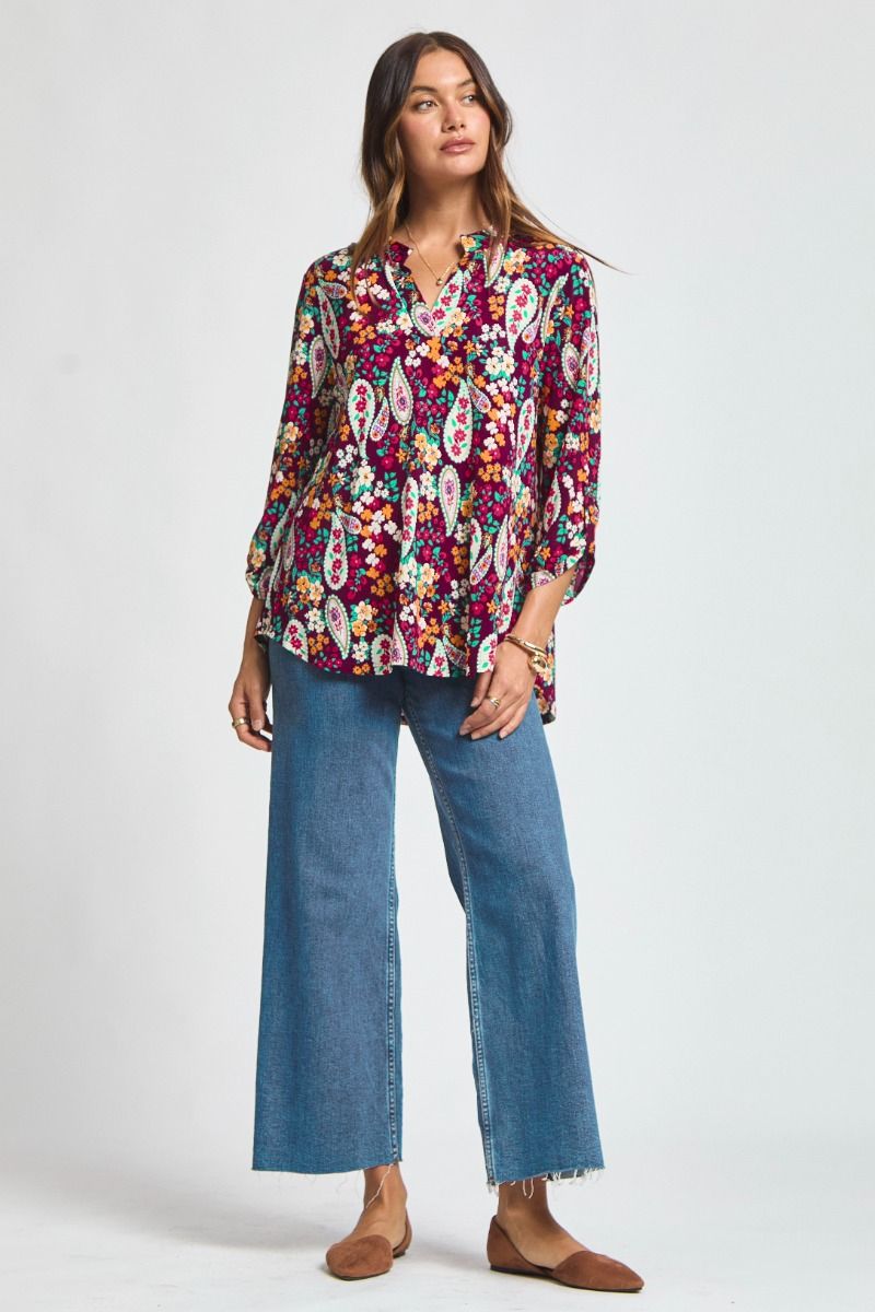 "Marian" 3/4 Sleeve Split Neck