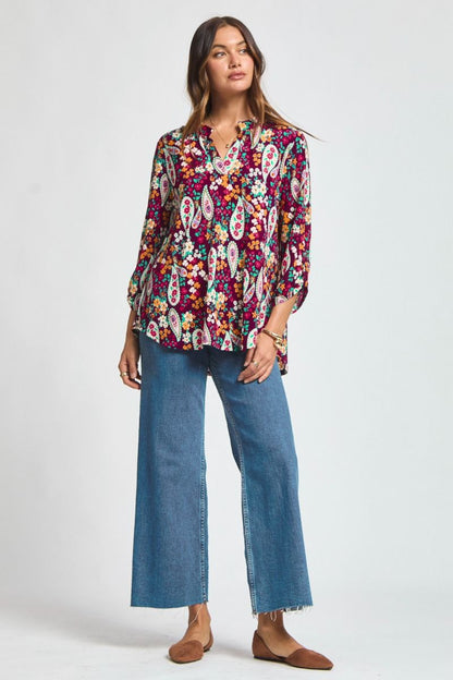 "Marian" 3/4 Sleeve Split Neck