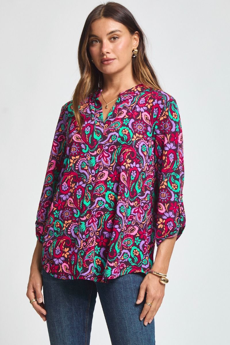 Dear Scarlett "Kingfisher" 3/4 Sleeve Split Neck