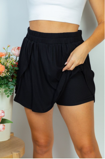 "Lockhart" Ribbed Skort (Black)-Lola Monroe Boutique