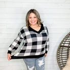 Long Sleeve Checkered V Neck Sweater (Black & White)-Lola Monroe Boutique