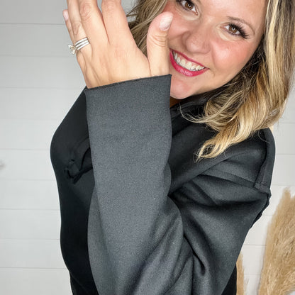 Long Sleeve Split Neck Sweatshirt (Black)