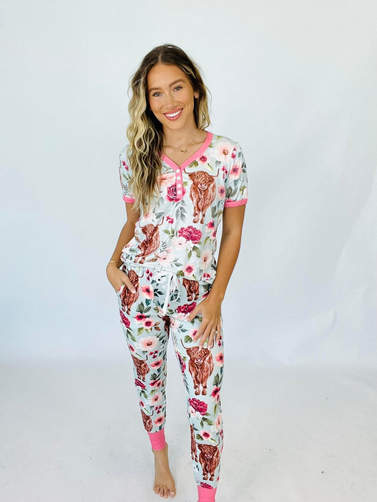 Longhorn & Floral Short Sleeve Jammies-Lola Monroe Boutique