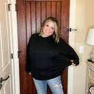 "Looks Like It" Oversized Corded Long Sleeve Pullover-Lola Monroe Boutique