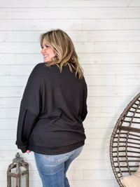 "Looks Like It" Oversized Corded Long Sleeve Pullover-Lola Monroe Boutique