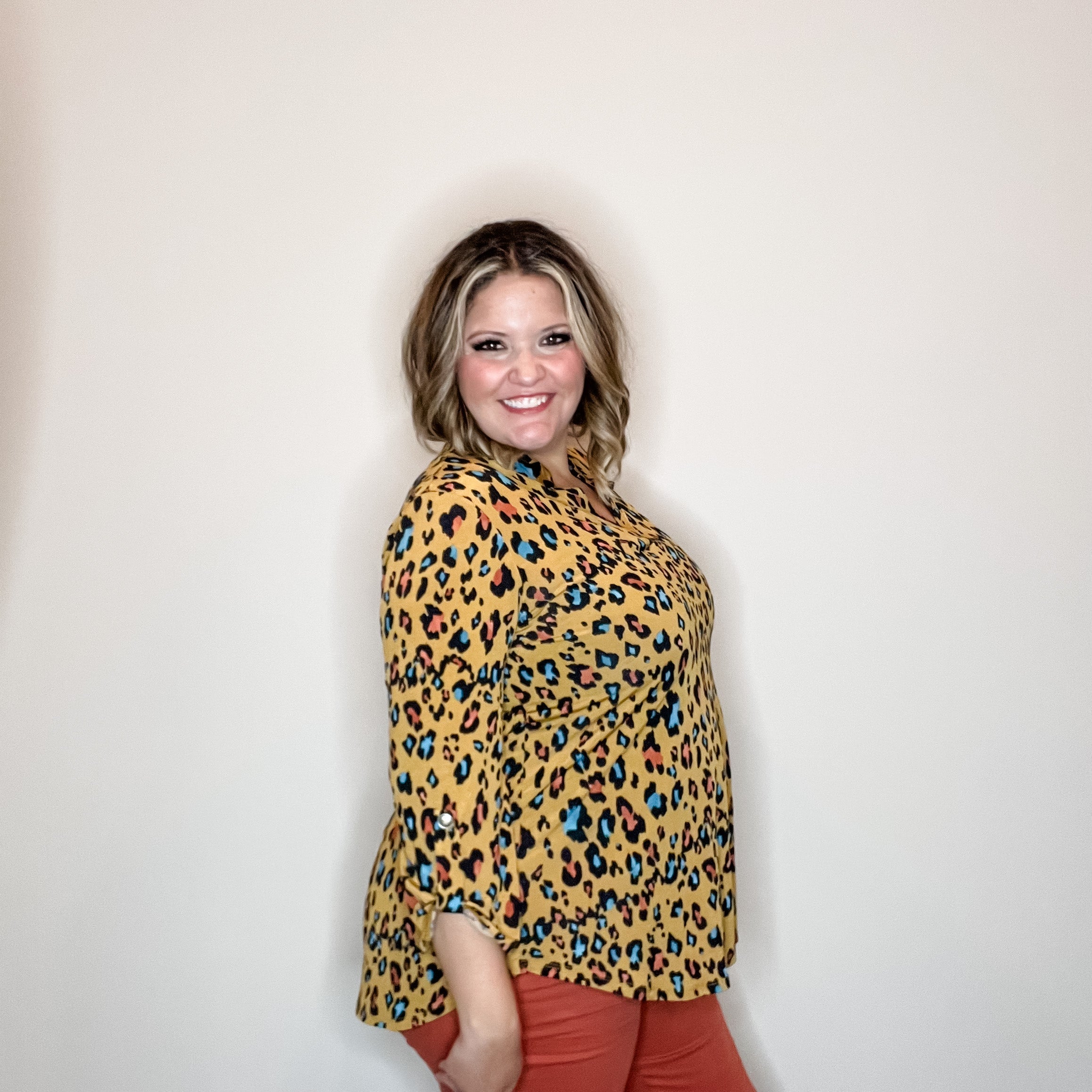 "Losing Battle" Animal Print Lizzy 3/4 Sleeve Split Neck-Lola Monroe Boutique