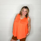 "Lottie" Babydoll V Neck Tank Top (Bright Orange)-Lola Monroe Boutique