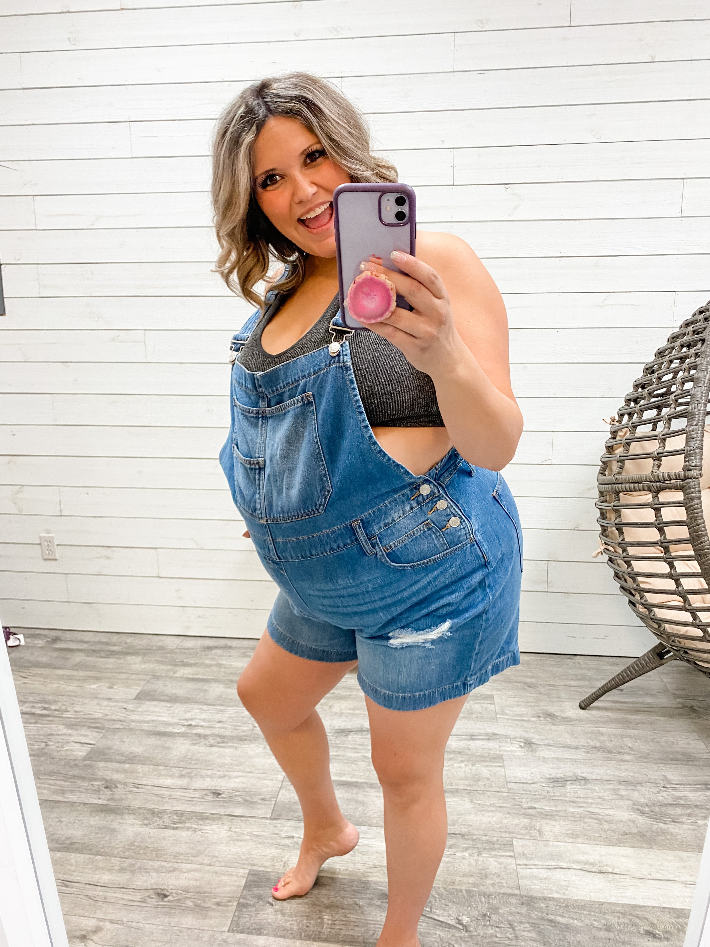 "Lou Lou" Distressed Short Overalls-Lola Monroe Boutique