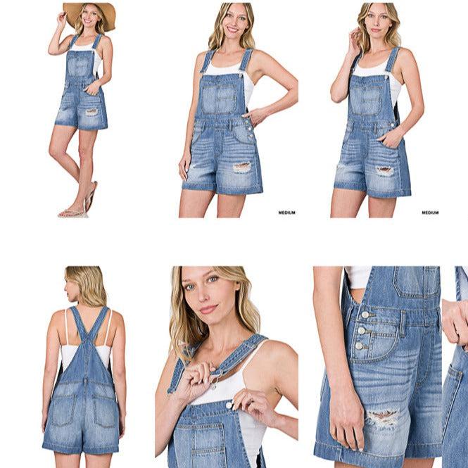 "Lou Lou" Distressed Short Overalls-Lola Monroe Boutique