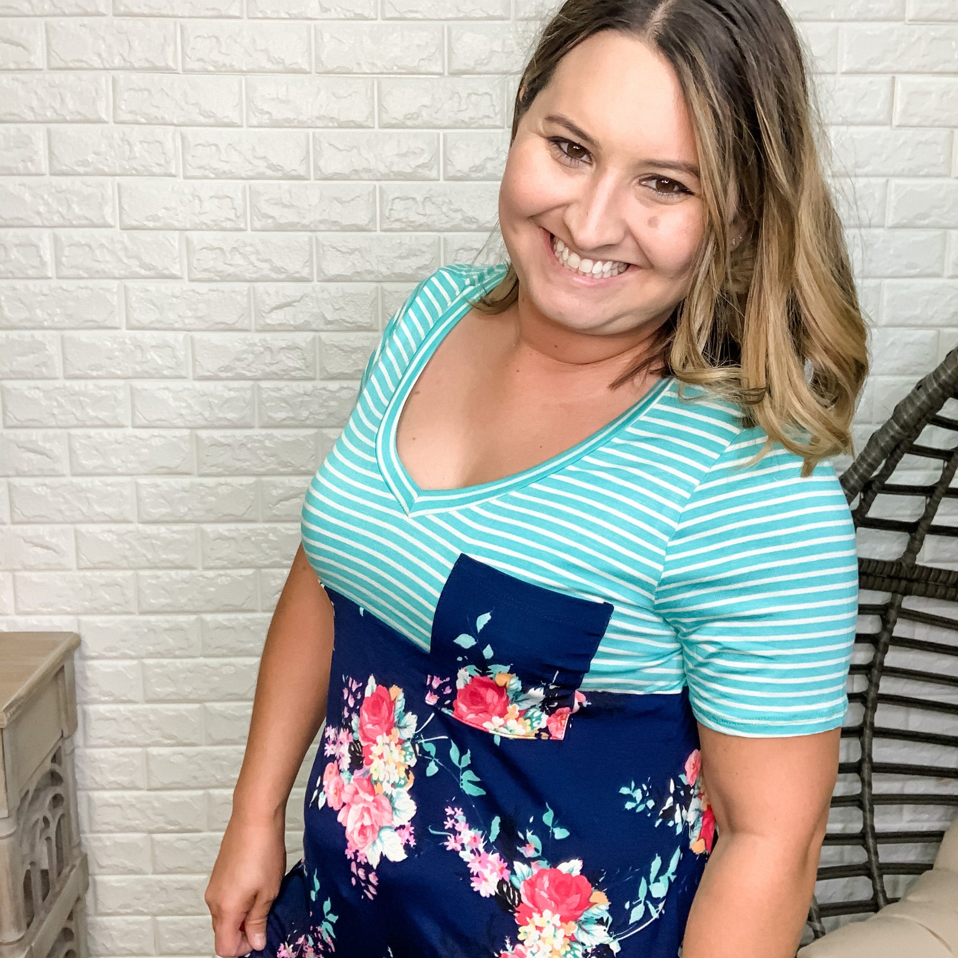 "Louise" Floral & Stripes Short Sleeve