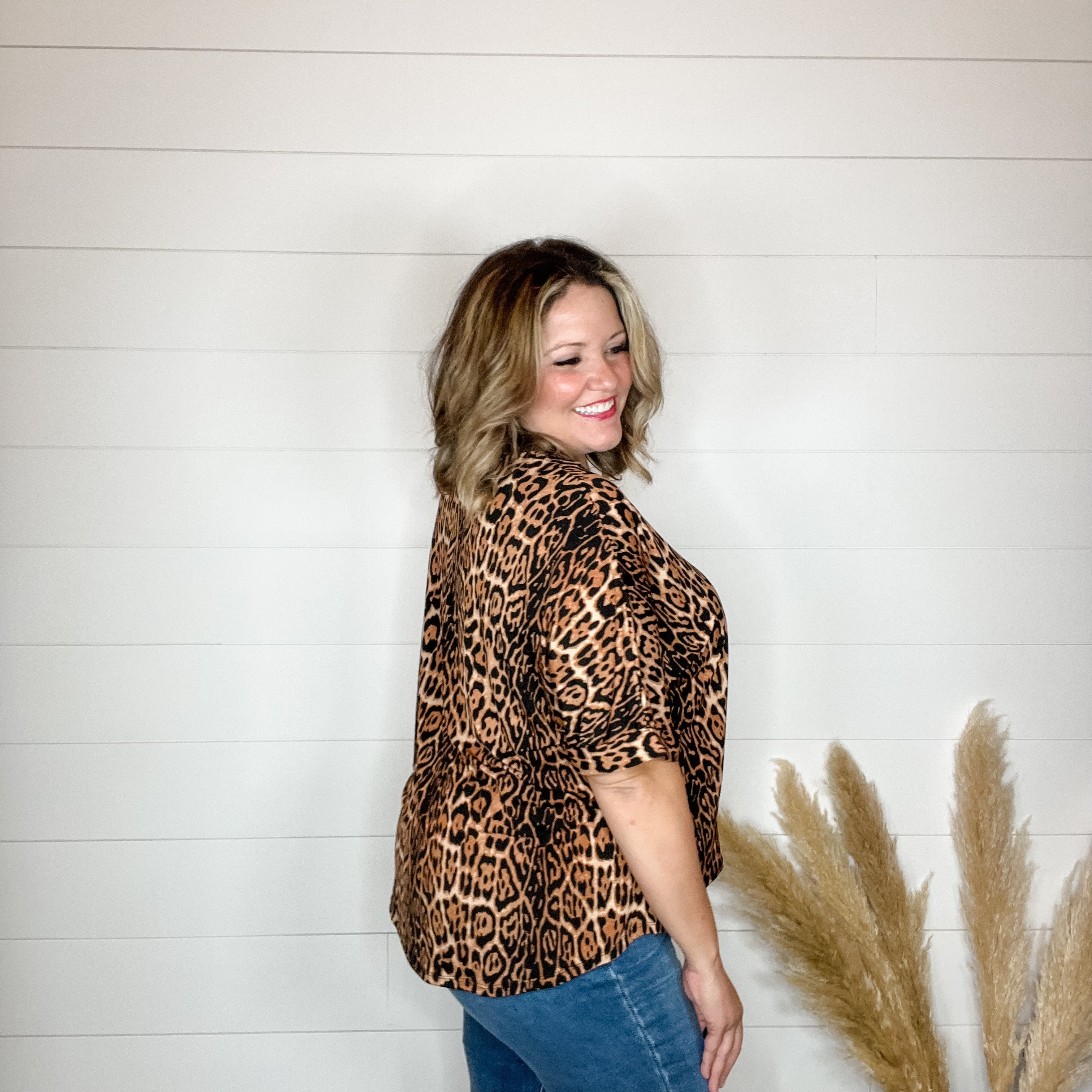 "Lynx" Animal Print Cuffed Short Sleeve-Lola Monroe Boutique