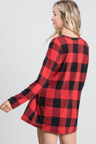 "Mad For Plaid" (Black & Red) Long Sleeve V-Neck-Lola Monroe Boutique