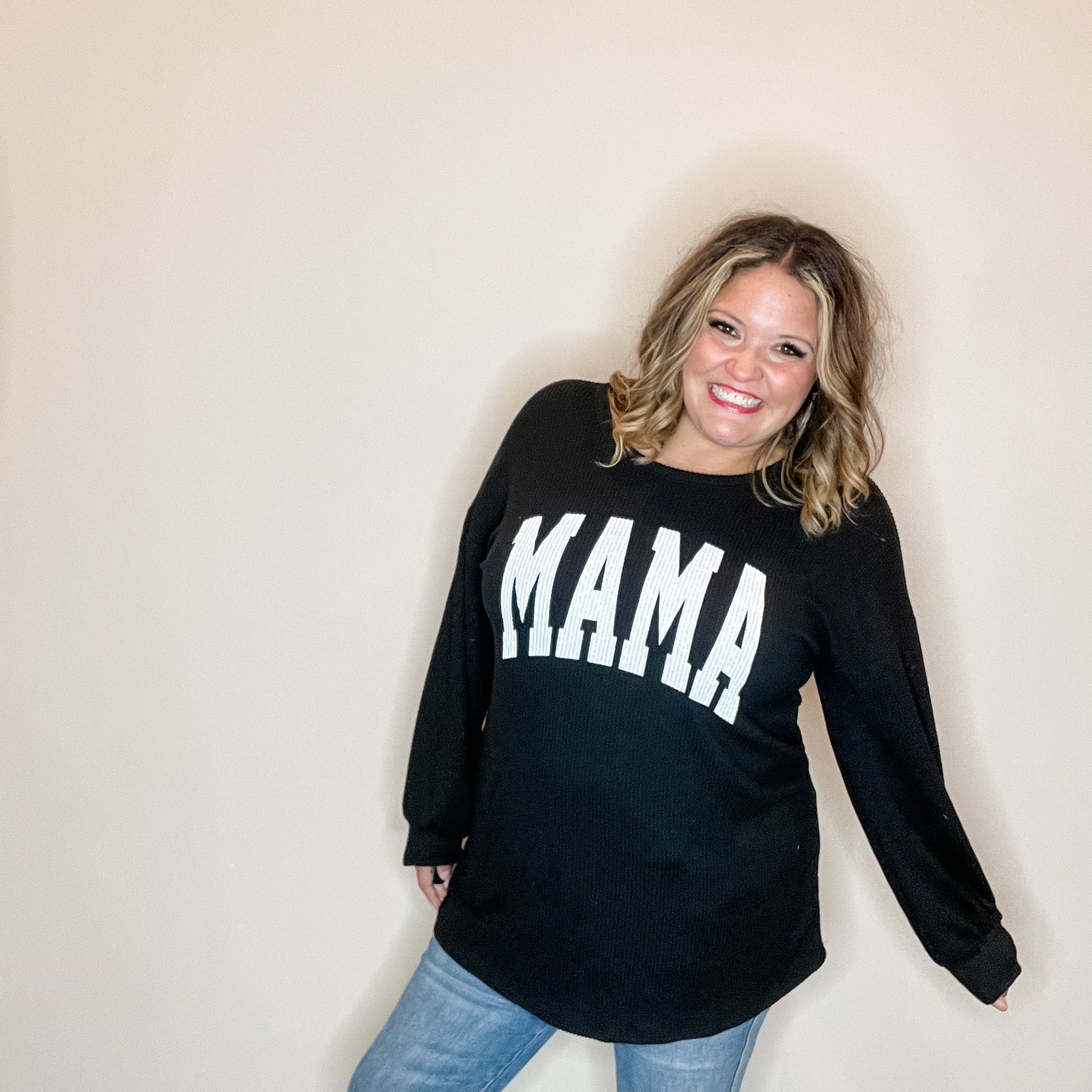 "Mama" Corded Long Sleeve Top (Multiple Colors)