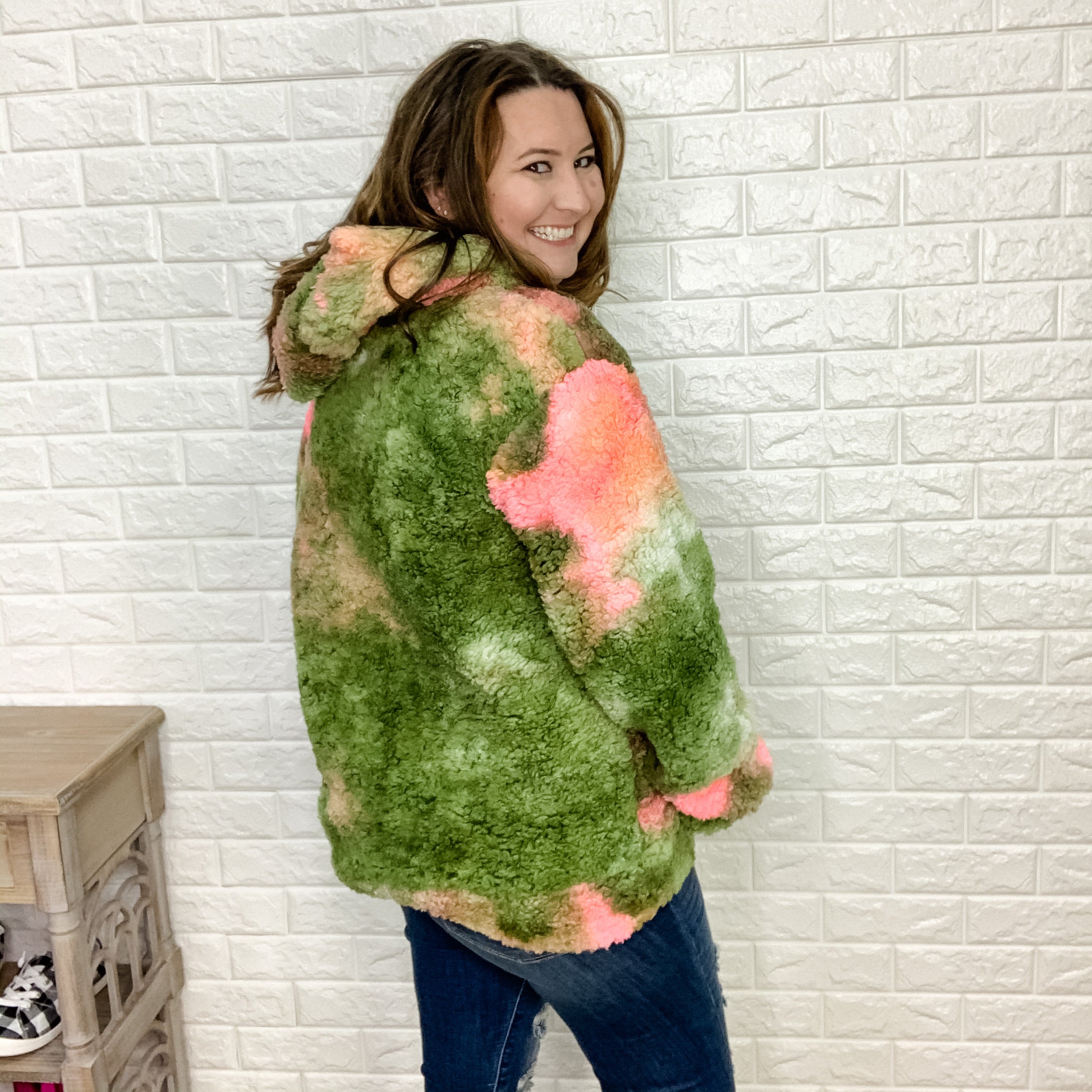 "Mama LLama" Tie Dye Sherpa Hoodie (Olive & Pink)-Lola Monroe Boutique