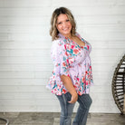 "Mandie" Floral 3/4 Sleeve V Neck Peplum-Lola Monroe Boutique