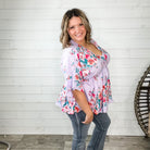 "Mandie" Floral 3/4 Sleeve V Neck Peplum-Lola Monroe Boutique