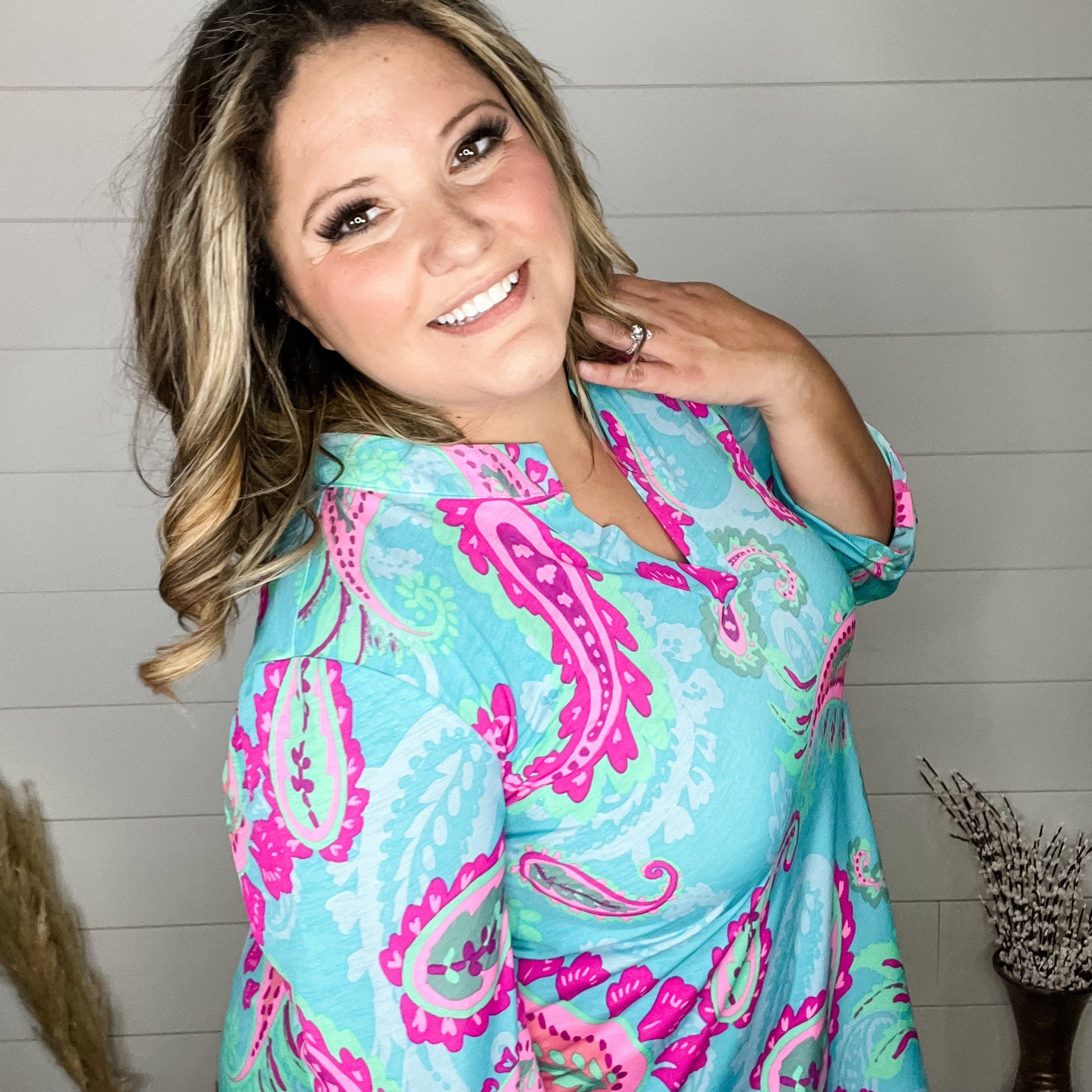"Mango" 3/4 Split Neck-Lola Monroe Boutique