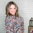 "Maria" Paisley Lizzy 3/4 Sleeve Split Neck-Lola Monroe Boutique