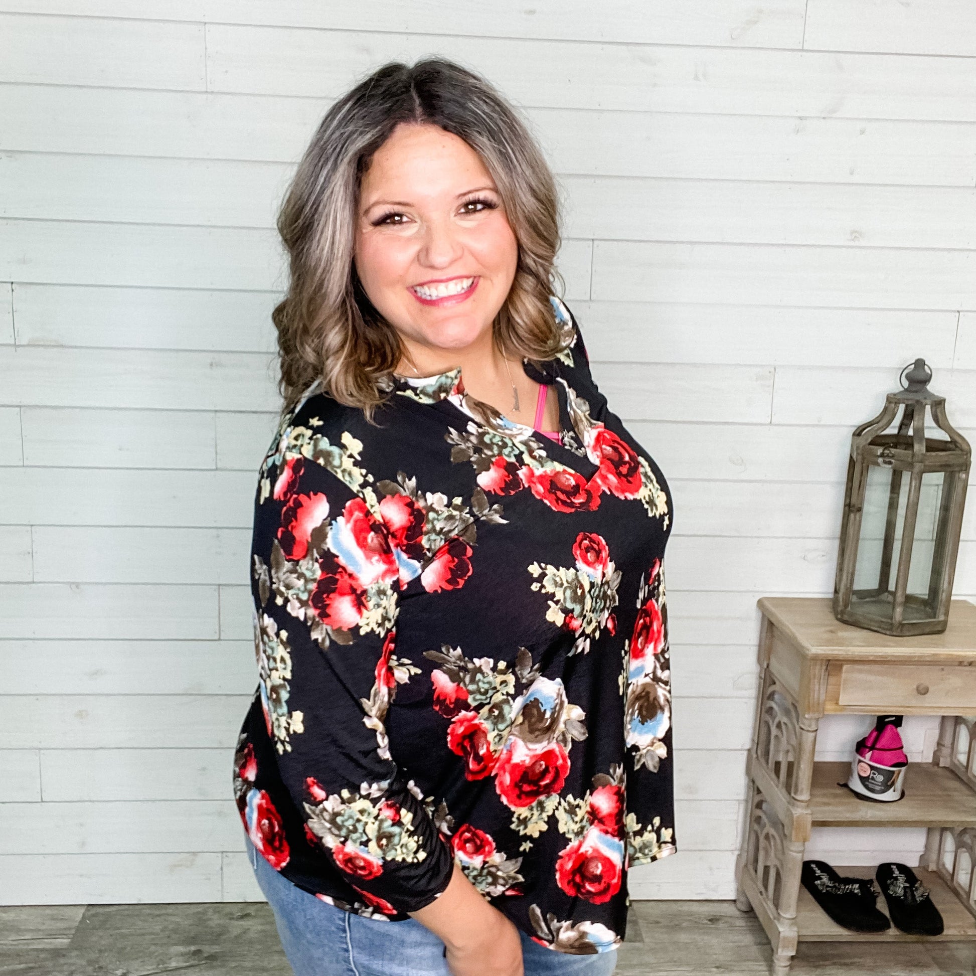 "Marla" Floral 3/4 Sleeve Split Neck