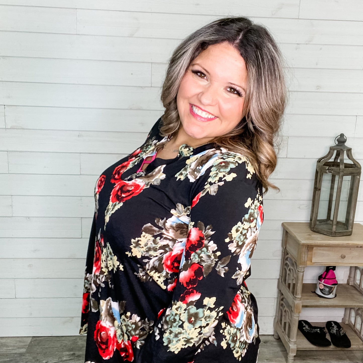 "Marla" Floral 3/4 Sleeve Split Neck