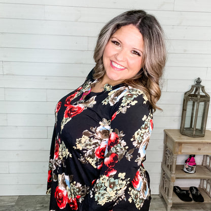 "Marla" Floral 3/4 Sleeve Split Neck