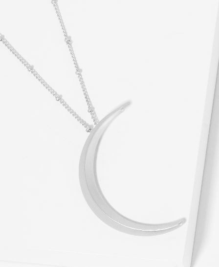 Matte Metal Moon Pendant Necklace-Lola Monroe Boutique