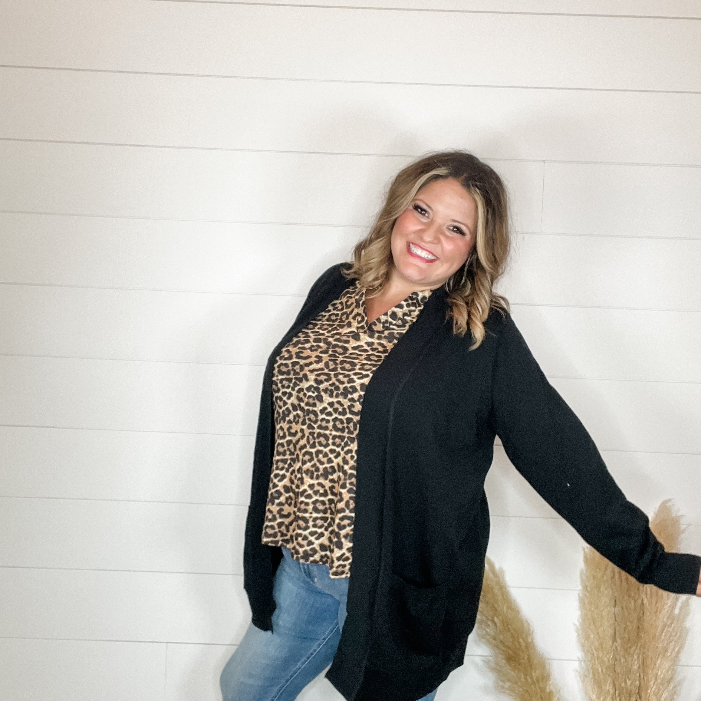 "Maxey" Animal Print Long Sleeve Split Neck-Lola Monroe Boutique