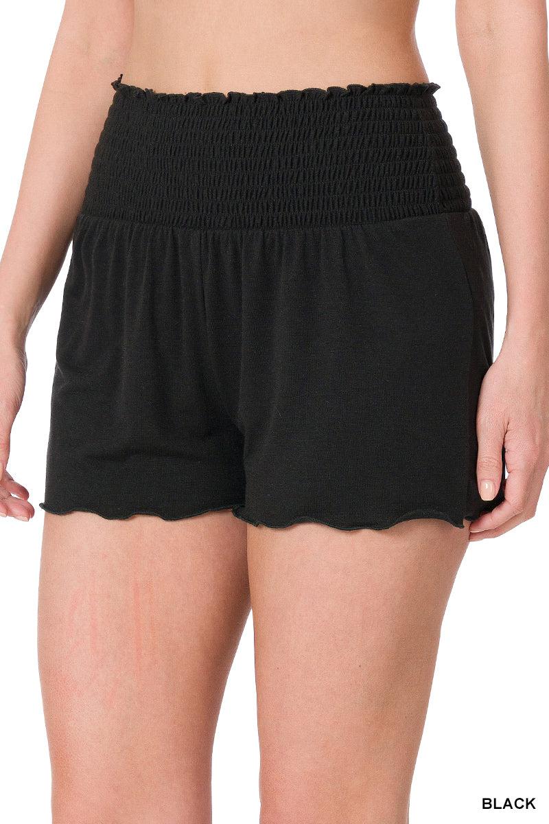 "Maxie" Smocked Waist Shorts (Black)-Lola Monroe Boutique
