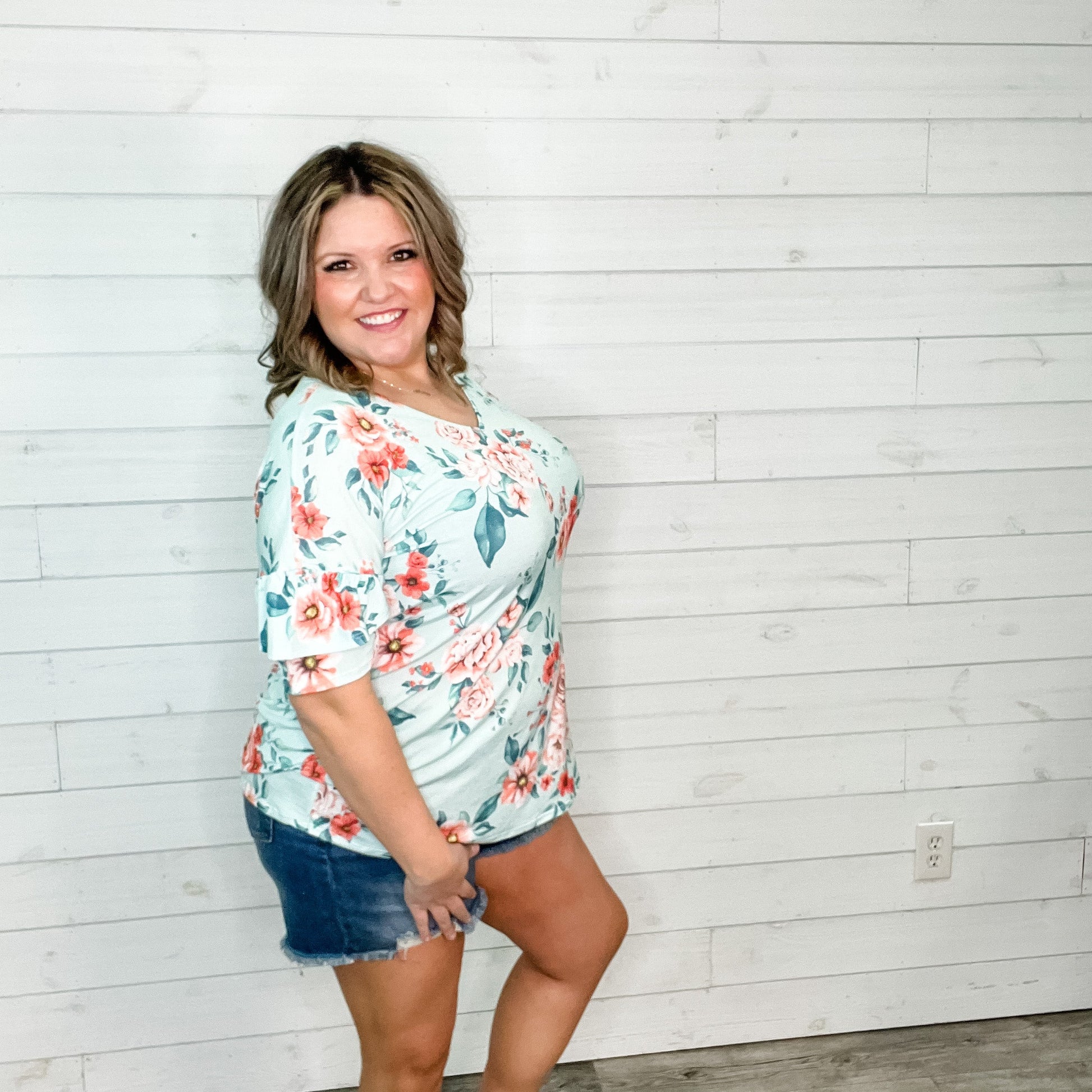 "Meant To Be" Floral Ruffle Short Sleeve V Neck