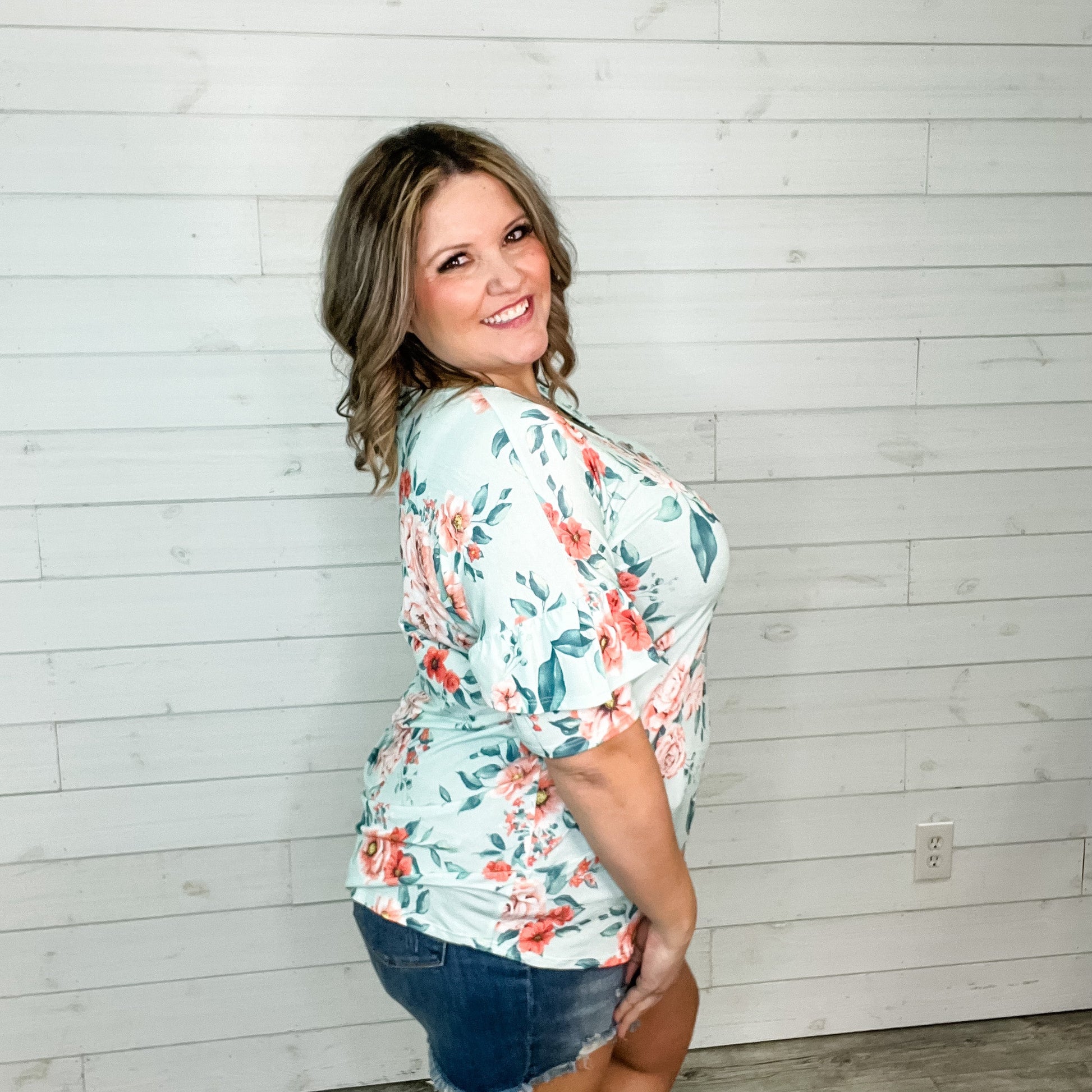 "Meant To Be" Floral Ruffle Short Sleeve V Neck