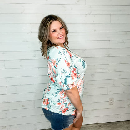 "Meant To Be" Floral Ruffle Short Sleeve V Neck