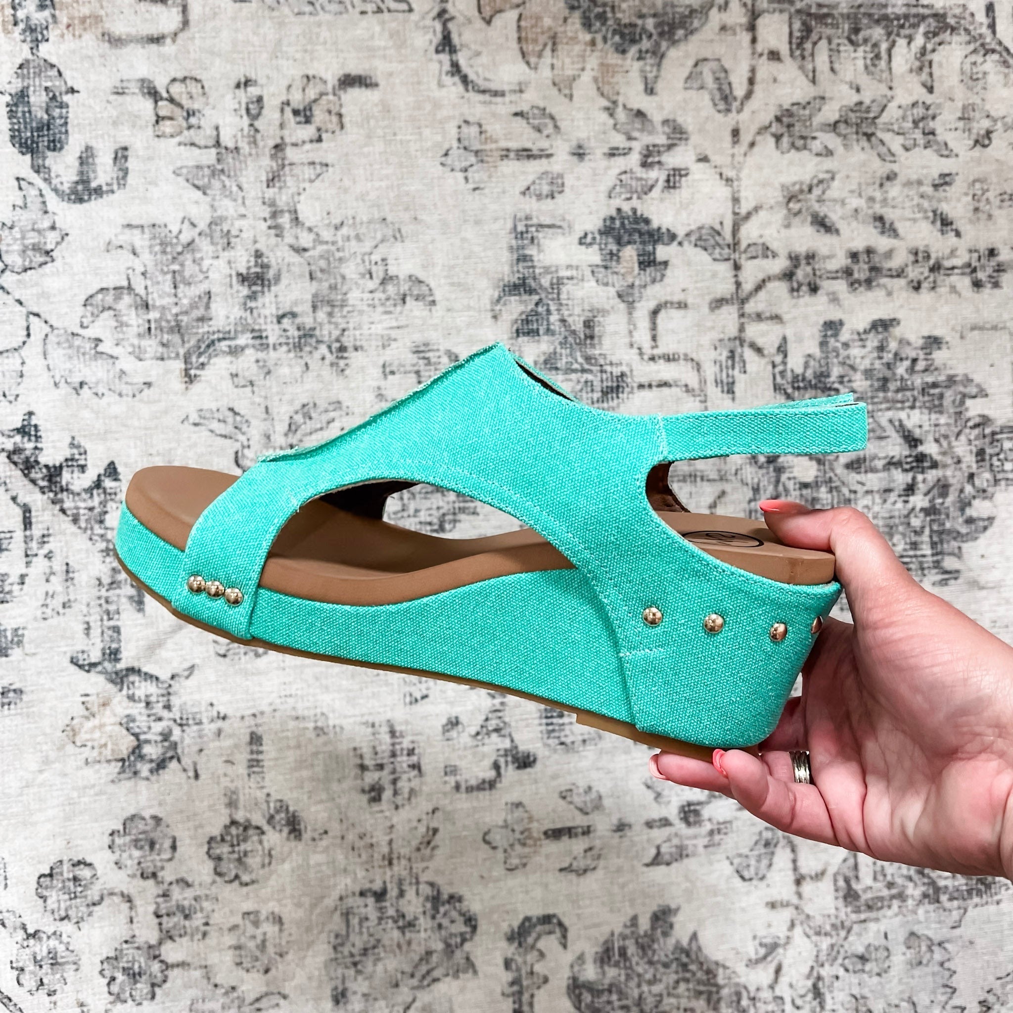 "Melissa" Canvas Wedge Sandal (Teal)-Lola Monroe Boutique