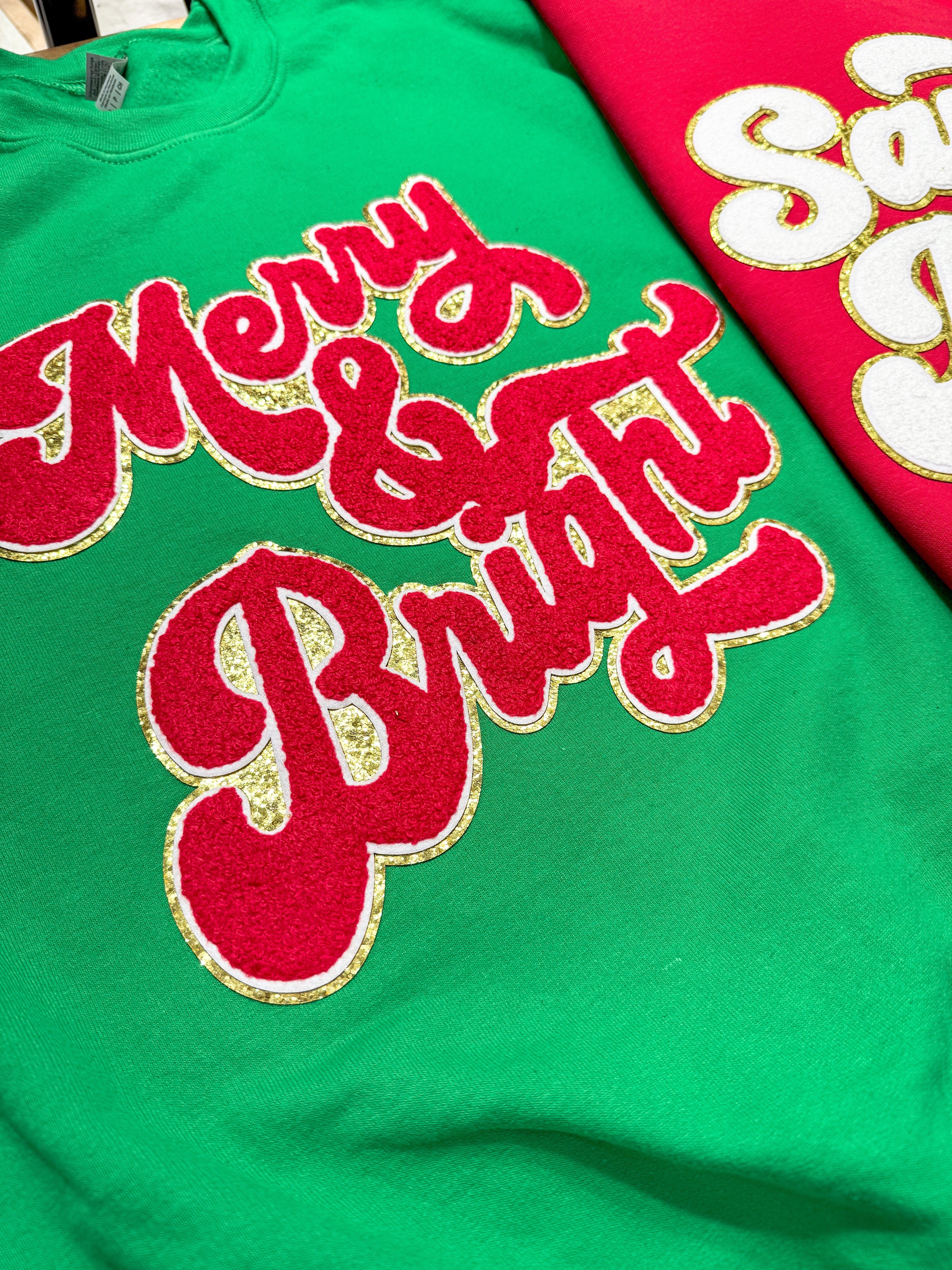 Merry and bright chenille and glitter patch-Lola Monroe Boutique