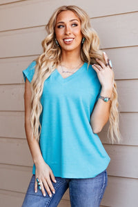 "Mathematics" Waffle Texture V Neck Short Sleeve (Teal)