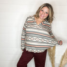 "Miles" Aztec Print Long Sleeve Split Neck-Lola Monroe Boutique