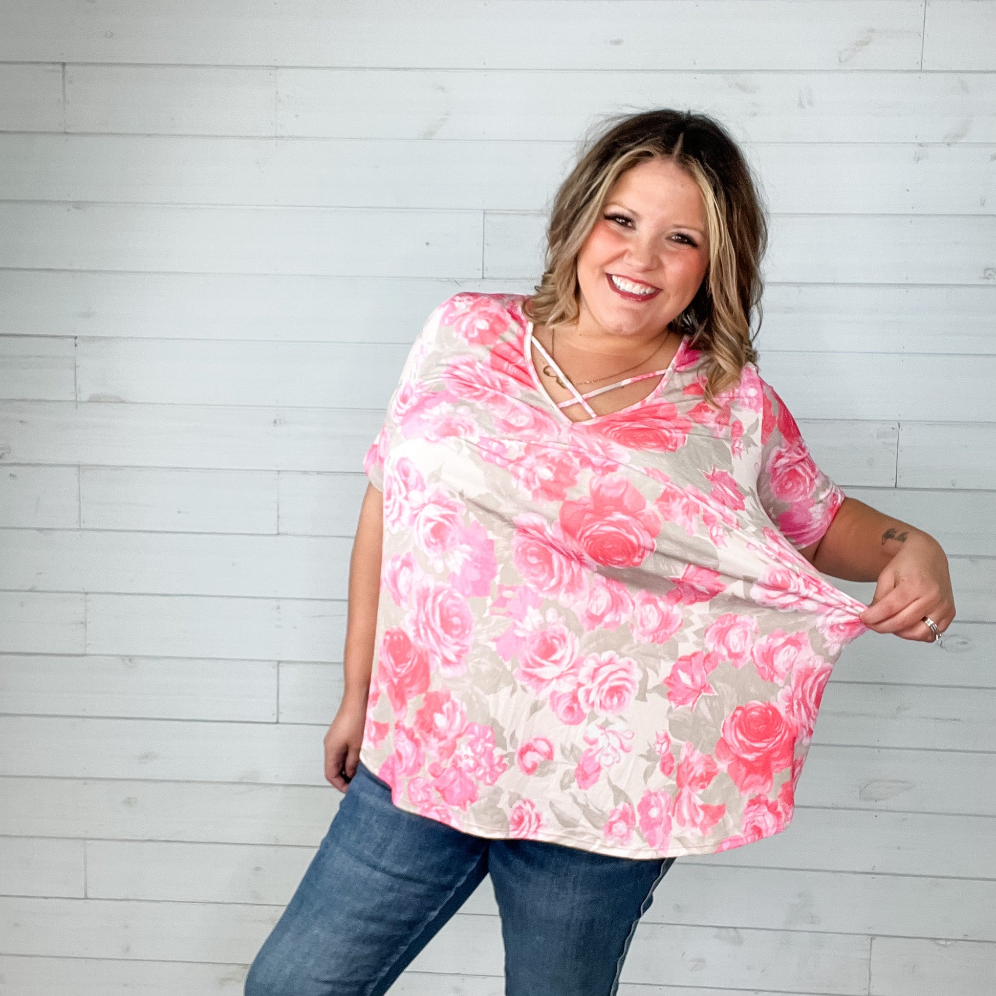 "Mindful" Floral V Neck with Criss Cross Baby Doll