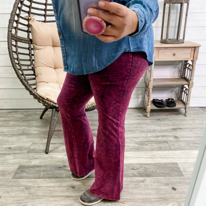 Mineral Wash High Waist Yoga Flares-Lola Monroe Boutique