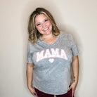 Mineral Wash "Mama" Graphic V Neck Tee-Lola Monroe Boutique