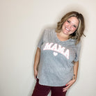 Mineral Wash "Mama" Graphic V Neck Tee-Lola Monroe Boutique