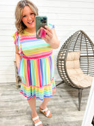 "Mini Me" Striped Ruffle Cap Sleeve Dress with Pockets-Lola Monroe Boutique