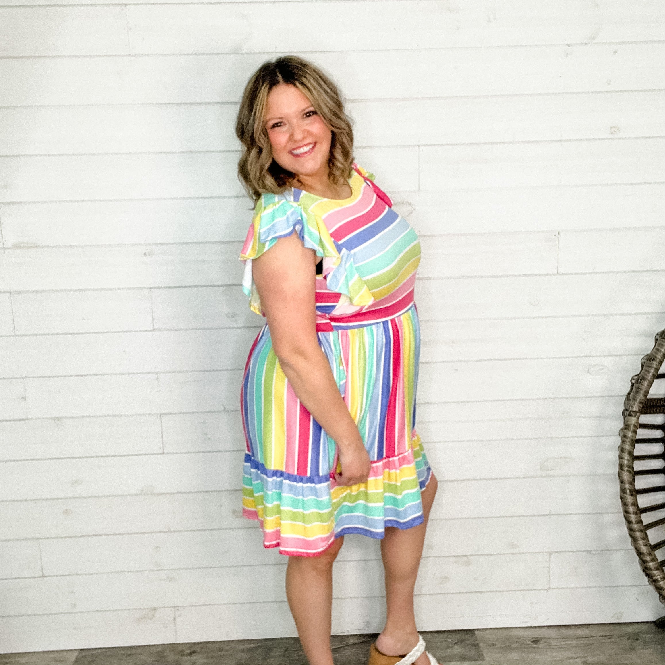 "Mini Me" Striped Ruffle Cap Sleeve Dress with Pockets-Lola Monroe Boutique