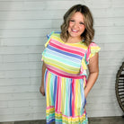 "Mini Me" Striped Ruffle Cap Sleeve Dress with Pockets-Lola Monroe Boutique