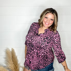 "Miss Kitty" Animal Print 3/4 Sleeve Split Neck-Lola Monroe Boutique