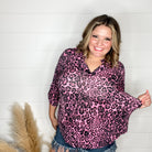 "Miss Kitty" Animal Print 3/4 Sleeve Split Neck-Lola Monroe Boutique