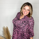 "Miss Kitty" Animal Print 3/4 Sleeve Split Neck-Lola Monroe Boutique